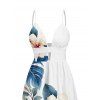 Hawaiian Vacation Dress Tropical Hibiscus Floral Monstera Leaf Print Cut Out Plunging Neck Flowy Dress - Blanc XXL | US 14