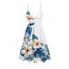 Hawaiian Vacation Dress Tropical Hibiscus Floral Monstera Leaf Print Cut Out Plunging Neck Flowy Dress - Blanc XXL | US 14