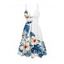 Hawaiian Vacation Dress Tropical Hibiscus Floral Monstera Leaf Print Cut Out Plunging Neck Flowy Dress - Blanc XXL | US 14