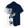 Men's Vacation Shirt Contract Color Rose Floral Print Button Up Shirt - Bleu de Minuit 5XL