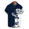 Men's Vacation Shirt Contract Color Rose Floral Print Button Up Shirt - Bleu de Minuit 5XL