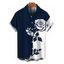 Men's Vacation Shirt Contract Color Rose Floral Print Button Up Shirt - Bleu de Minuit 5XL