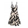 Hawaiian Vacation Dress Leaf Silhouette Patten Cut Out Plunging Neck Flowy Dress - Noir XXL | US 14