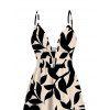 Hawaiian Vacation Dress Leaf Silhouette Patten Cut Out Plunging Neck Flowy Dress - Noir XXL | US 14