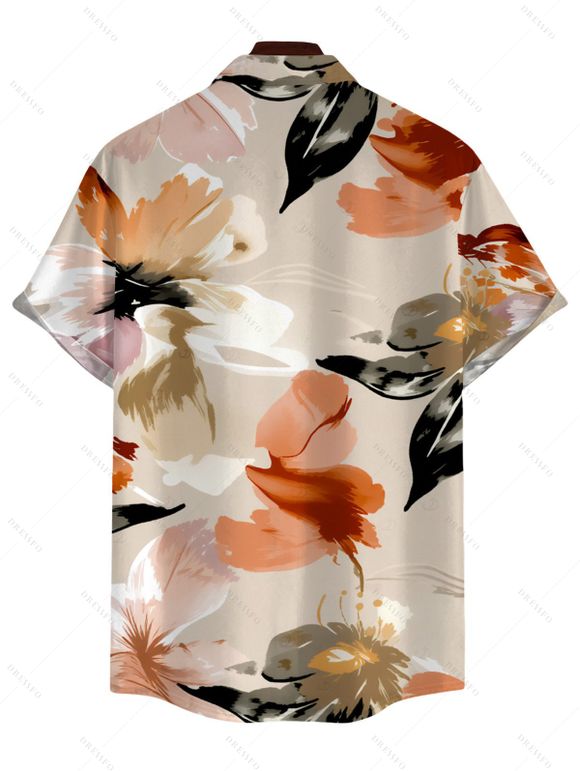 Men's Hawaiian Vacation Shirt Watercolor Floral Print Button Up Shirt - multicolor 5XL