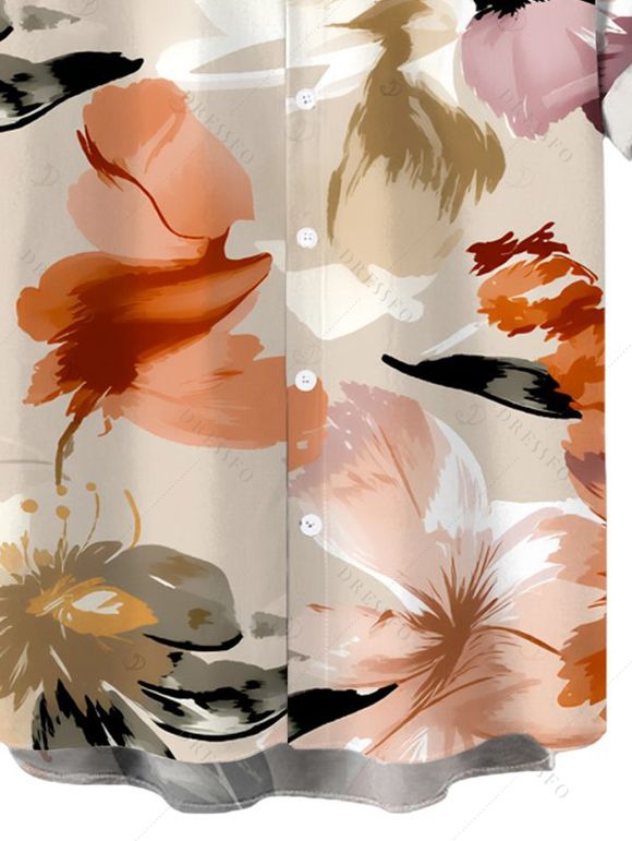 Men's Hawaiian Vacation Shirt Watercolor Floral Print Button Up Shirt - multicolor 5XL