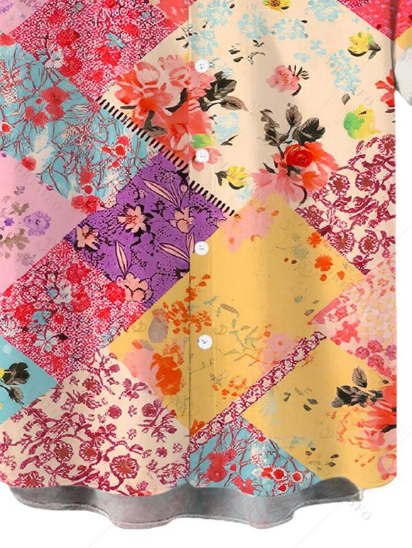 Men's Hawaiian Vacation Shirt Patchwork Floral Print Button Up Shirt - multicolor 5XL