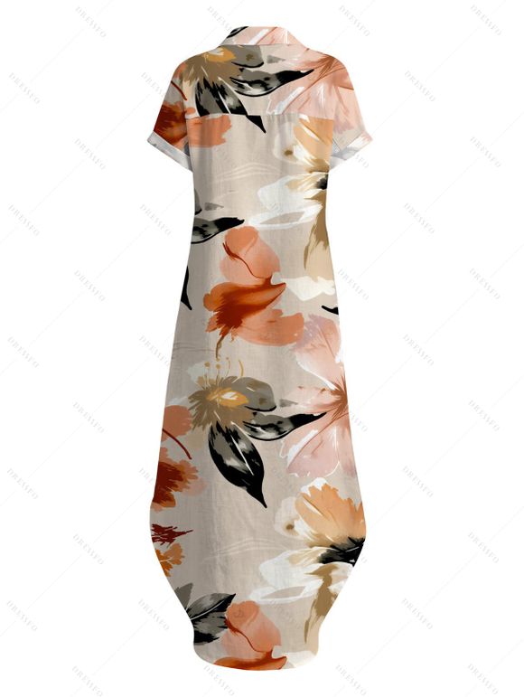 Hawaiian Vacation Couple Outfit Watercolor Floral Print Button Up Pocket Curved Hem Shirt Dress and Shirt Set - multicolor S | US 4