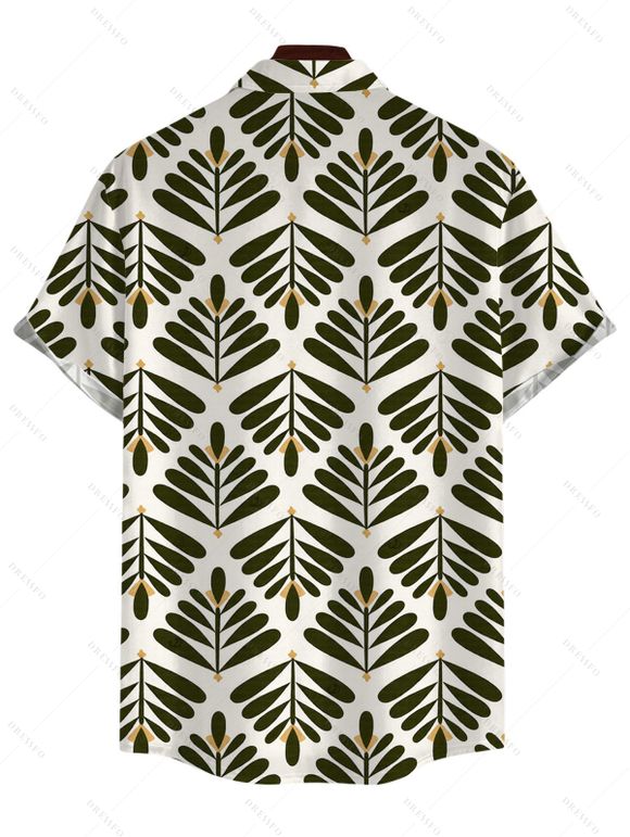 Men's Vacation Shirt Symmetrical Olive Leaf Print Button Up Shirt - Olive Verte 5XL