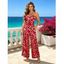 Vacation Wide Leg Jumpsuit Abstract Graffiti Print Tied Pocket Off the Shoulder Jumpsuit - RED XXXL | US 16