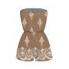 Casual Couple Outfit Vintage Damask Floral Motif Print Pocket Off the Shoulder Romper and Shirt Set - Bronze S | US 4