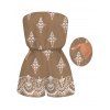 Casual Couple Outfit Vintage Damask Floral Motif Print Pocket Off the Shoulder Romper and Shirt Set - Bronze S | US 4