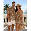 Casual Couple Outfit Vintage Damask Floral Motif Print Pocket Off the Shoulder Romper and Shirt Set - Bleu S | US 4