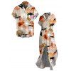 Hawaiian Vacation Couple Outfit Watercolor Floral Print Button Up Pocket Curved Hem Shirt Dress and Shirt Set - multicolor S | US 4