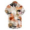 Hawaiian Vacation Couple Outfit Watercolor Floral Print Button Up Pocket Curved Hem Shirt Dress and Shirt Set - multicolor S | US 4