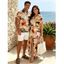Hawaiian Vacation Couple Outfit Watercolor Floral Print Button Up Pocket Curved Hem Shirt Dress and Shirt Set - multicolor S | US 4