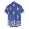 Casual Couple Outfit Vintage Damask Floral Motif Print Pocket Off the Shoulder Romper and Shirt Set - Bleu S | US 4