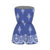 Casual Couple Outfit Vintage Damask Floral Motif Print Pocket Off the Shoulder Romper and Shirt Set - Bleu S | US 4