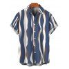 Men's Casual Shirt Colorblock Abstract Wavy Stripe Print Button Up Shirt - Bleu profond S
