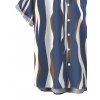 Men's Casual Shirt Colorblock Abstract Wavy Stripe Print Button Up Shirt - Bleu profond 2XL