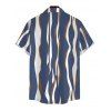 Men's Casual Shirt Colorblock Abstract Wavy Stripe Print Button Up Shirt - Bleu profond 2XL