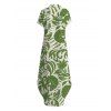 Vacation Couple Outfit Tropical Abstract Leaf Print Button Up Pocket Curved Hem Shirt Dress and Shirt Set - Vert S | US 4