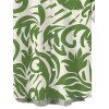 Vacation Couple Outfit Tropical Abstract Leaf Print Button Up Pocket Curved Hem Shirt Dress and Shirt Set - Vert S | US 4
