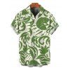 Vacation Couple Outfit Tropical Abstract Leaf Print Button Up Pocket Curved Hem Shirt Dress and Shirt Set - Vert S | US 4