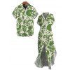 Vacation Couple Outfit Tropical Abstract Leaf Print Button Up Pocket Curved Hem Shirt Dress and Shirt Set - Vert S | US 4