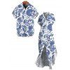 Vacation Couple Outfit Tropical Abstract Leaf Print Button Up Pocket Curved Hem Shirt Dress and Shirt Set - Bleu S | US 4