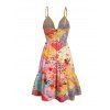Hawaiian Vacation Couple Outfit Patchwork Floral Print Cut Out Plunging Neck Flowy Dress and Shirt Set - multicolor S | US 4