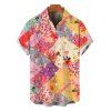 Hawaiian Vacation Couple Outfit Patchwork Floral Print Cut Out Plunging Neck Flowy Dress and Shirt Set - multicolor S | US 4