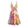 Hawaiian Vacation Couple Outfit Patchwork Floral Print Cut Out Plunging Neck Flowy Dress and Shirt Set - multicolor S | US 4
