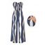 Vacation Jumpsuit Colorblock Abstract Wavy Stripe Print Tied Pocket Off the Shoulder Jumpsuit - Bleu profond L | US 8-10