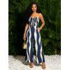 Vacation Jumpsuit Colorblock Abstract Wavy Stripe Print Tied Pocket Off the Shoulder Jumpsuit - Bleu profond XL | US 12