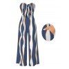 Vacation Jumpsuit Colorblock Abstract Wavy Stripe Print Tied Pocket Off the Shoulder Jumpsuit - Bleu profond XL | US 12
