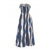 Vacation Couple Outfit Colorblock Abstract Wavy Stripe Print Tied Pocket Off the Shoulder Jumpsuit and Shirt Set - Bleu profond S | US 4