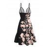 Hawaiian Vacation Couple Outfit Peony Floral Print Cut Out Plunging Neck Flowy Dress and Shirt Set - Noir S | US 4