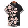 Hawaiian Vacation Couple Outfit Peony Floral Print Cut Out Plunging Neck Flowy Dress and Shirt Set - Noir S | US 4