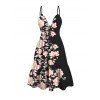 Hawaiian Vacation Couple Outfit Peony Floral Print Cut Out Plunging Neck Flowy Dress and Shirt Set - Noir S | US 4