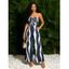 Vacation Jumpsuit Colorblock Abstract Wavy Stripe Print Tied Pocket Off the Shoulder Jumpsuit - Bleu profond M | US 6