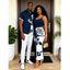 Hawaiian Vacation Couple Outfit Contract Color Rose Floral Print Spaghetti Strap Bodycon Dress and Shirt Set - MIDNIGHT BLUE S | US 4