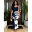 Vacation Dress Contract Color Rose Floral Print Spaghetti Strap Bodycon Dress - MIDNIGHT BLUE XXL | US 14
