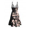 Hawaiian Vacation Dress Peony Floral Print Cut Out Plunging Neck Flowy Dress - Noir XXL | US 14