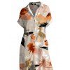 Hawaiian Vacation Shirt Dress Watercolor Floral Print Button Up Pocket Curved Hem Maxi Dress - multicolor XL | US 12