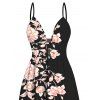 Hawaiian Vacation Dress Peony Floral Print Cut Out Plunging Neck Flowy Dress - Noir XXL | US 14