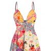 Hawaiian Vacation Dress Patchwork Floral Print Cut Out Plunging Neck Flowy Dress - multicolor XXL | US 14