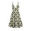 Vacation Dress Symmetrical Olive Leaf Print Cut Out Plunging Neck Flowy Dress - Olive Verte XXL | US 14