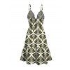 Vacation Dress Symmetrical Olive Leaf Print Cut Out Plunging Neck Flowy Dress - Olive Verte XXL | US 14