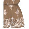 Casual Romper Vintage Damask Floral Motif Print Pocket Off the Shoulder Romper - Bronze S | US 4